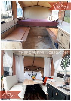 the inside and outside of a camper