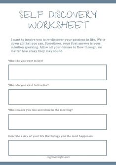 a self discovery worksheet with the text self discovery worksheet on it