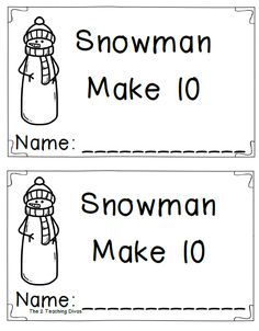 two snowman name tags with the words'make 10'and'write 10 '