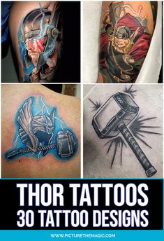 some tattoos that have been designed to look like they are in the movie thor tattoo designs