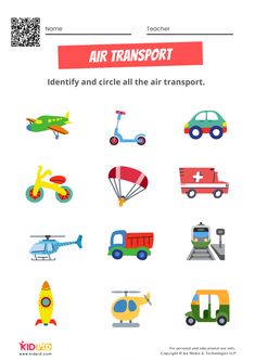 an airplane, car, and helicopter are shown in this activity sheet for kids to learn how