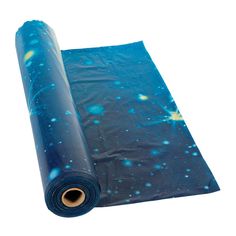 a roll of blue and yellow stars on a white background with space printed on it