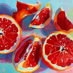 Grapefruits in pink oil painting printed in quality materials. Choose your size and type of print.