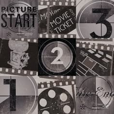 an old movie poster with numbers and filmstrips on it's sides, including the number one