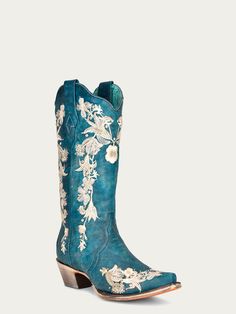 Creators of Western Fashion Boots, always a step ahead. Distinctive, comfortable, durable and stylish cowboy boots. Handcrafted finishes and rugged leathers for the western lifestyle. FREE SHIPPING, FREE RETURNS & FREE EXCHANGES IN THE US. Bridal Cowboy Boots, Cowgirl Things, Blue Cowboy Boots, Cow Girl Boots, Embroidery Boots, Bride Stuff, White Floral Embroidery, White Floral Design, Corral Boots