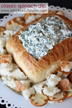 a white plate topped with bread and blue cheese