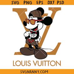 the logo for louis vuitton's company, featuring mickey mouse wearing sunglasses and a hat