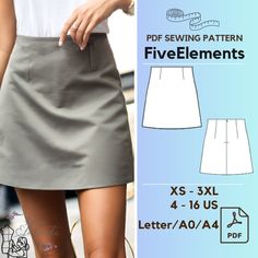 the front and back view of a women's skirt sewing pattern