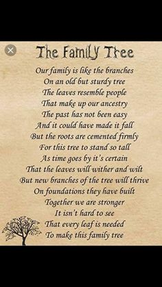 the family tree poem on parchment paper with an image of a tree in the background