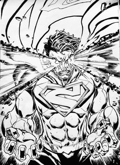 a black and white drawing of superman