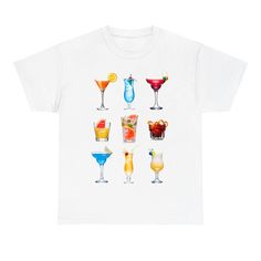 Cocktails Graphic T-shirt - printwithsky Cocktail Tshirt, Popular Cocktails, Juneau Alaska, Colorful Graphics, Cocktail Art, Custom Pet Portraits, Unisex Shirt, Happy Hour, Personalized Custom