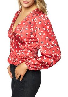 A flirty V-neck and feminine florals come together to create this fabulous, satin top from LOST + WANDER. | LOST + WANDER Women's Long Sleeve Falling In Love Satin Top, Red, Medium Satin Top, Come Together, Womens Clothing Tops, Falling In Love, Women Long Sleeve, Floral Tops, To Create, In Love, Long Sleeve Blouse