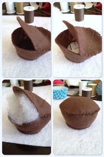 four pictures show how to make a felt bowl