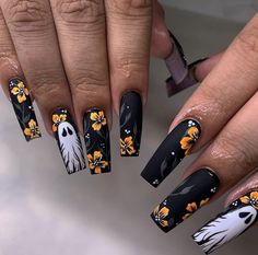 Summer Halloween Nails, Halloween Aesthetic Nails, Summerween Nails, It Nail Art, Unghie Sfumate, Nagellack Trends, Long Press On Nails, Halloween Press On Nails, Her Nails