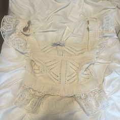 Brand New In Perfect Condition! Chic White Knit Blouse, Fitted White Knit Blouse, Zara Chic Open Knit Top, Fitted Pointelle Knit Top For Vacation, Chic Cotton Crochet Top For Day Out, Elegant Cropped Crochet Top For Summer, Chic Crochet Cotton Top For Day Out, Chic Pointelle Knit Top For Party, Chic Pointelle Knit Tops For Beach