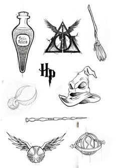 some harry potter symbols are shown in this drawing