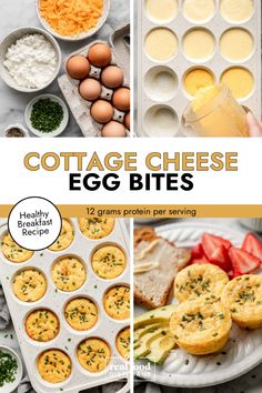 collage of egg bites with text overlay that reads cottage cheese egg bites