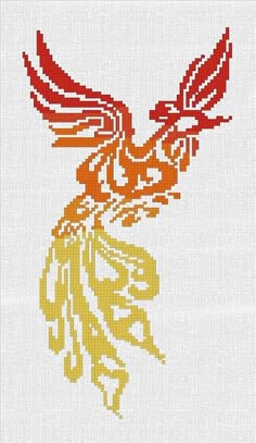 a cross stitch pattern with an eagle on it's chest and wings, in yellow and red