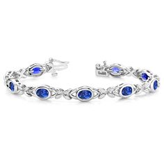 14k White Gold-0.76 cctw 7x5 mm-AAAA Rose Gold Bracelet, Bangles Jewelry, Blue Gemstones, 18k Rose Gold, Bracelet Sizes, Gemstone Colors, Pandora Charm Bracelet