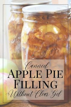 canned apple pie filling without cleat gel in a glass jar on a wooden table