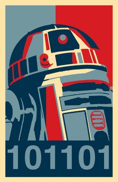 a star wars propaganda poster with a droid in the center and an inscription that reads,