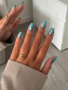 Turquoise Nail Designs, Blue Chrome Nails, Teal Nails, Turquoise Nails, Nail Acrylic, Blue Chrome, January Nails, Mirror Metal, Nails Press