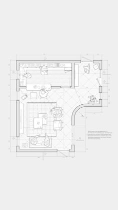 a drawing of a floor plan for a house with an attached kitchen and living room