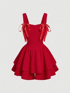 Red Dress Stage Outfit, Barbie Clothes For Women, Cute Red Outfits, Red Graduation Dress, Red Dress Casual, Cute Red Dresses, Red Clothing, Mom And Daughter Matching, Cami Romper