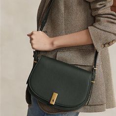 Perfect Condition Chic Textured Leather Saddle Shoulder Bag, Chic Textured Leather Satchel Saddle Bag, Chic Textured Leather Saddle Satchel Bag, Chic Green Leather Saddle Bag, Chic Green Saddle Bag With Removable Pouch, Elegant Soft Leather Saddle Bag For Work, Elegant Green Crossbody Saddle Bag, Elegant Green Saddle Bag With Adjustable Strap, Elegant Green Saddle Bag For Travel