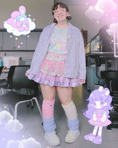 Plus Size Harajuku, Decora Outfits Pastel, Plus Size J Fashion, Pastel Core Outfits, Pastel Kidcore Outfits, Decora Outfits, Plus Size Kawaii Fashion, Plus Size Kawaii