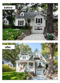 before and after photos of a house in the same color as it appears on this page