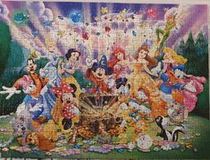 a puzzle with many disney characters on it