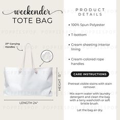 a white tote bag is shown with instructions for how to make it and how to use