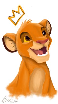 a drawing of a smiling lion with a crown on its head and the word king written above it