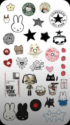 an assortment of stickers on a white background