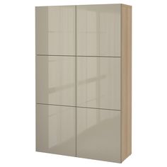 a white and oak cabinet with four doors