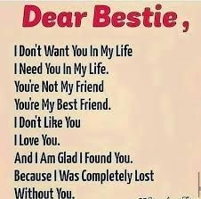 a card with the words dear bestie written on it