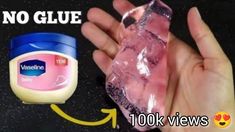 a hand holding an ice cube next to a jar of gel