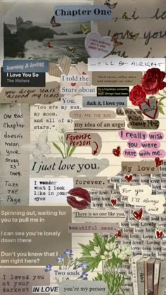 the collage is made up of many different types of words and pictures on paper