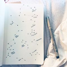 a pen is laying on top of a sheet of paper with the stars in the sky