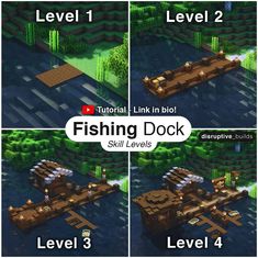 four different levels of fishing dock in minecraft