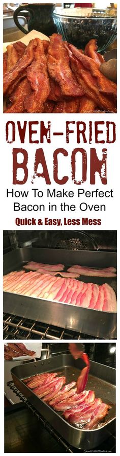 bacon cooking in an oven with the title over - fried bacon