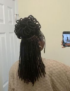 Half Up Half Down Dread Styles, Locs Half Up Half Down, Half Up Half Down Locs, Loc Petal Styles, Half Up Half Down Loc Styles, Dreadlock Updos, Loc Sizes, Feminine Locs, Loc Petals