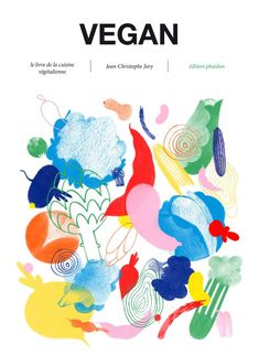 the cover of vegan magazine, featuring colorful abstract shapes and colors on white paper