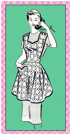 a drawing of a woman in a dress talking on a cell phone with a green background