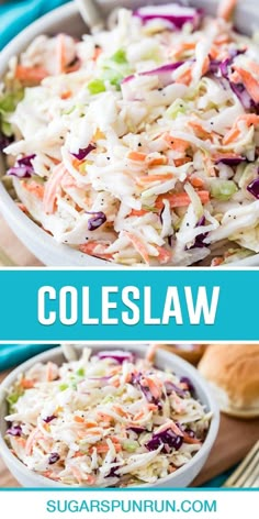 coleslaw salad in a bowl with the title above it