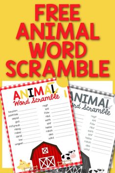 an animal word scramble with the words animals and farm animals on it