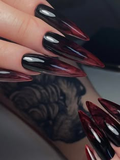 Stiletto Blood Nails, Vampire Nails Gothic Red, Vampire Blood Nails, Blood Tip Nails, Blood Acrylic Nails, Nail Vampire, Vampire Acrylic Nails, Vampire Nails Acrylic, Vampire Inspired Nails