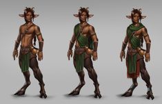 three different poses of an elf with horns