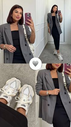 Mood do dia 🤍🖤 Jean With Blazer Outfit, Business Casual Outfits Sneakers, Casual Outfits For Women, High Waisted Dress, Elegant Classy Outfits, Summer Office Outfits, Style Désinvolte Chic, Blazer Outfits Casual, Chic Business Casual